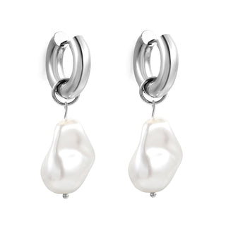 Chunky PEARL Earring / Hoops Silver
