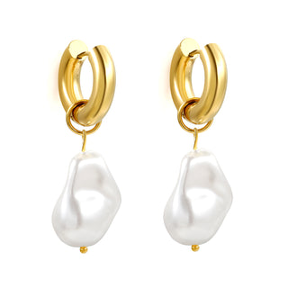 Chunky PEARL Earring / Hoops Gold
